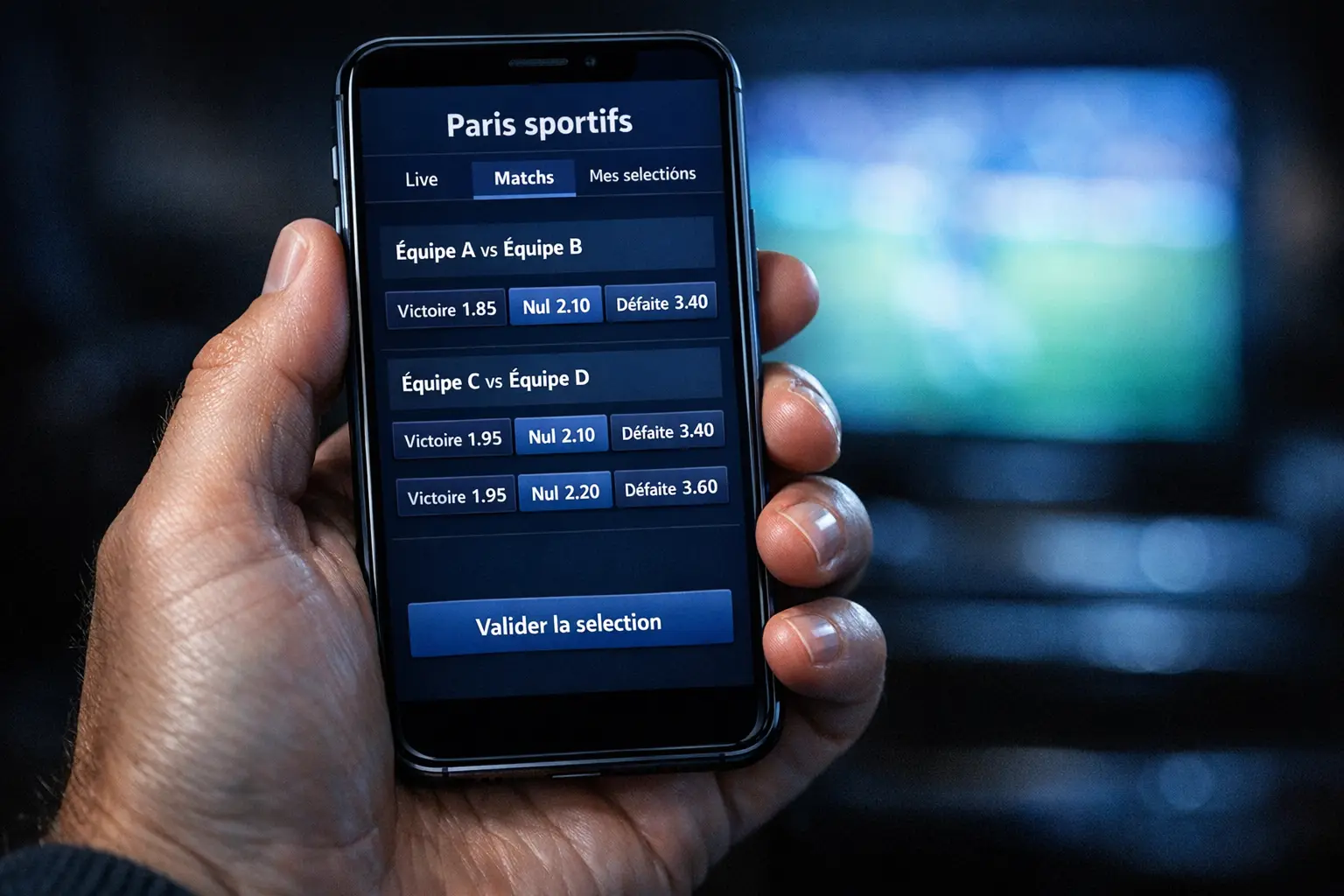 Main tenant un smartphone affichant des cotes de paris sportifs MMA